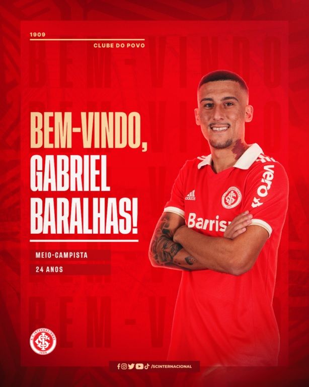 Inter contrata o meio-campista Gabriel Baralhas